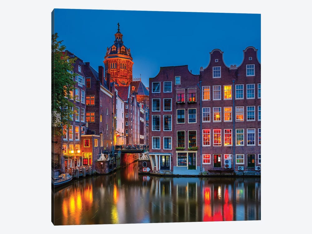 Amsterdam At Night by Paul Rommer 1-piece Canvas Art Print