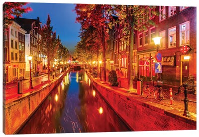 Red District In Amsterdam Canvas Art Print - Netherlands Art