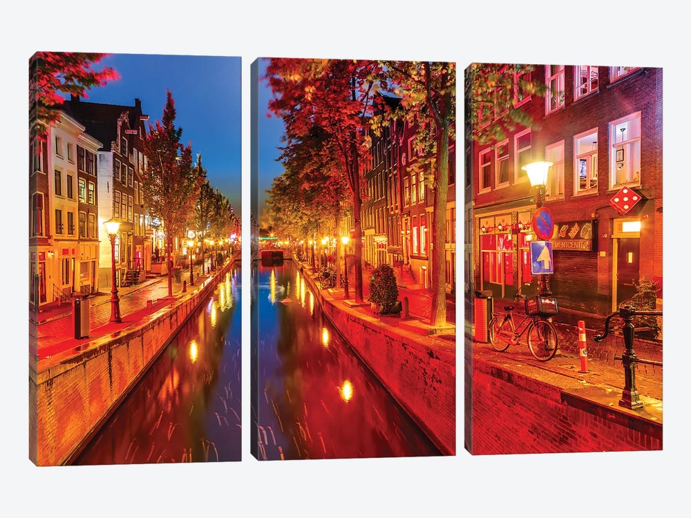 Red District In Amsterdam by Paul Rommer 3-piece Canvas Artwork