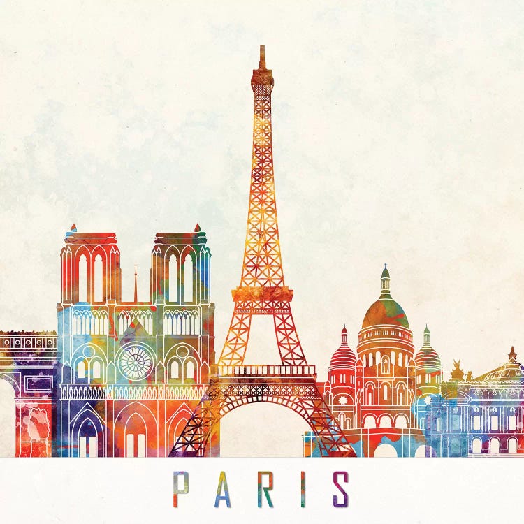 Paris Landmarks Watercolor Poster