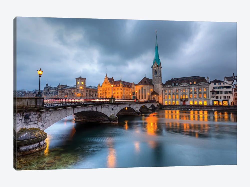 Zurich At Dusk by Paul Rommer 1-piece Canvas Wall Art