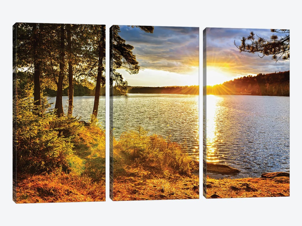 Sunset Over Lake by Paul Rommer 3-piece Canvas Wall Art