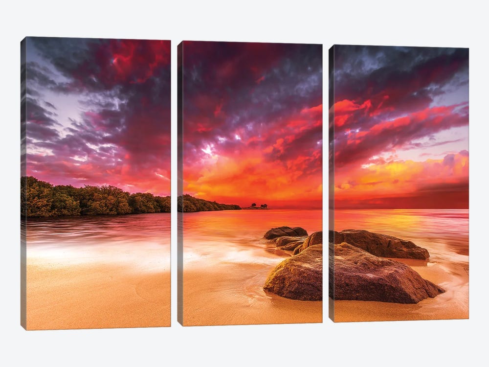 Tropical Sunset by Paul Rommer 3-piece Canvas Art Print