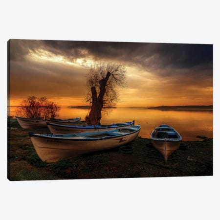 Boats In Sunset Canvas Print #PUR5671} by Paul Rommer Canvas Wall Art
