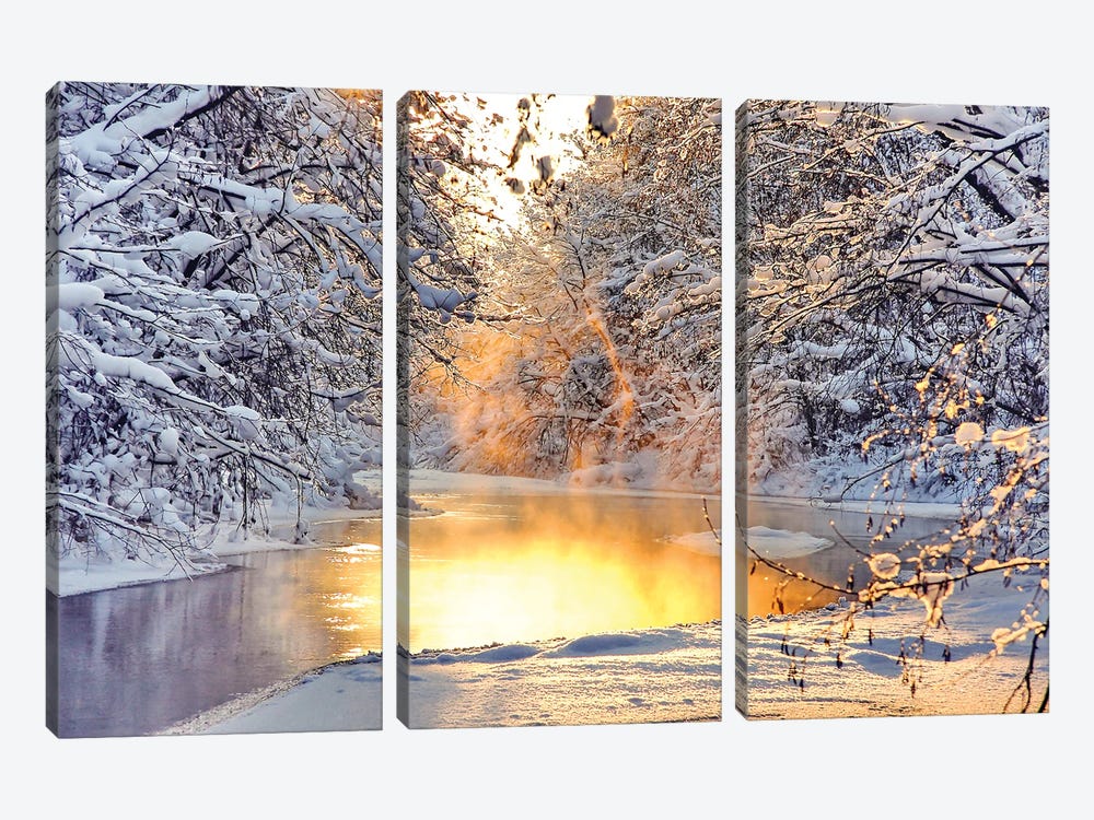 The River In The Winter At Sunset by Paul Rommer 3-piece Canvas Wall Art