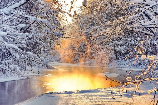 Paul Rommer: The River In The Winter At Sunset by Paul Rommer