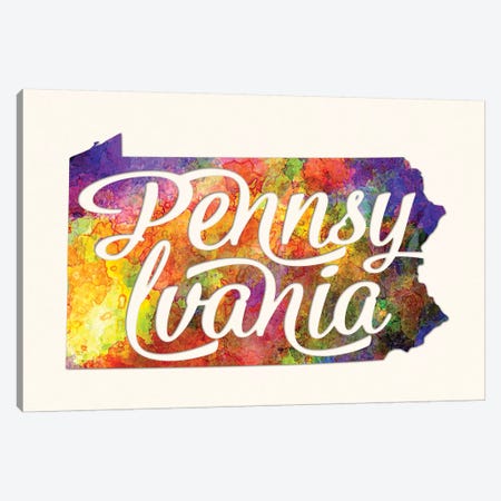 Pennsylvania US State In Watercolor Text Cut Out Canvas Print #PUR567} by Paul Rommer Canvas Art