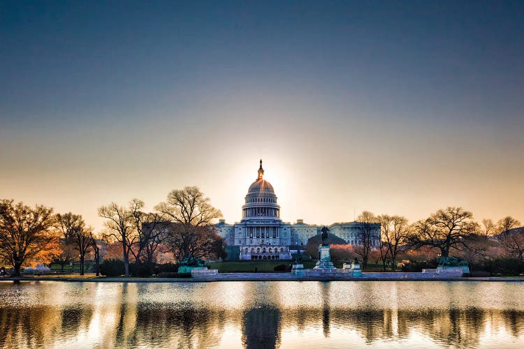 Sunrise Behind The Dome Of The Capitol In DC