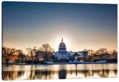 Sunrise Behind The Dome Of The Capitol In DC Canvas Art Print - Dome Art