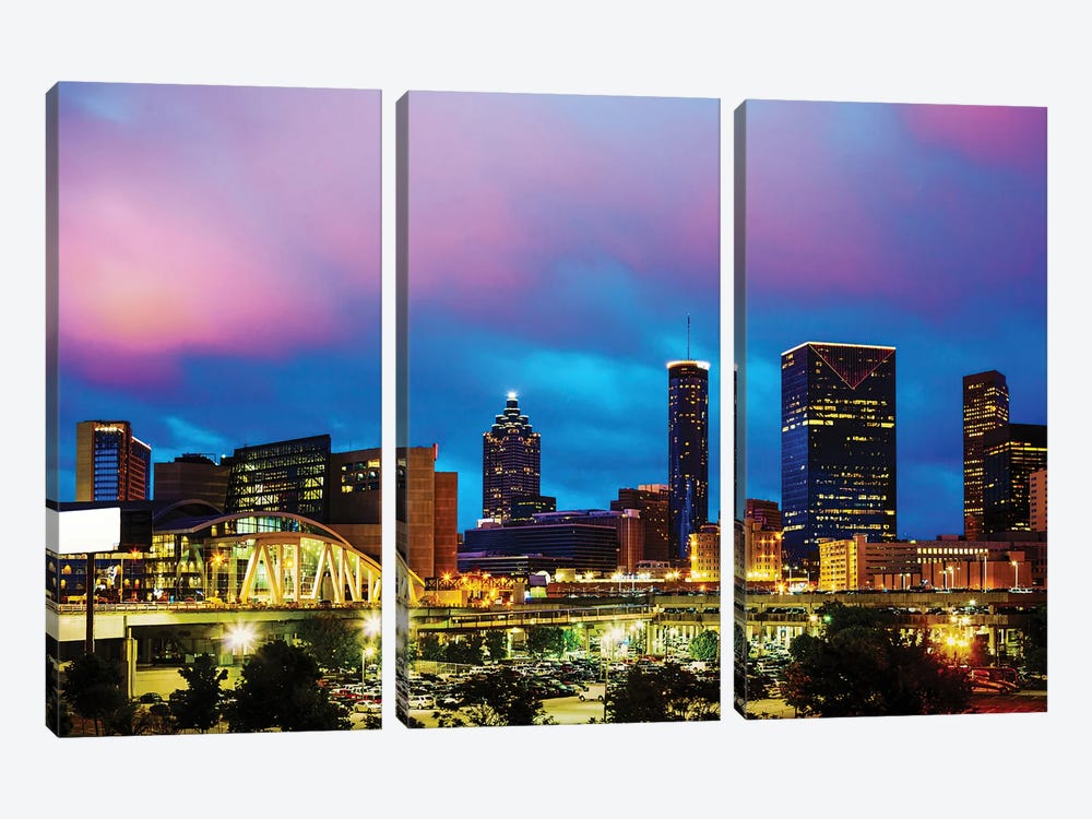 Downtown Atlanta At Night by Paul Rommer 3-piece Canvas Art