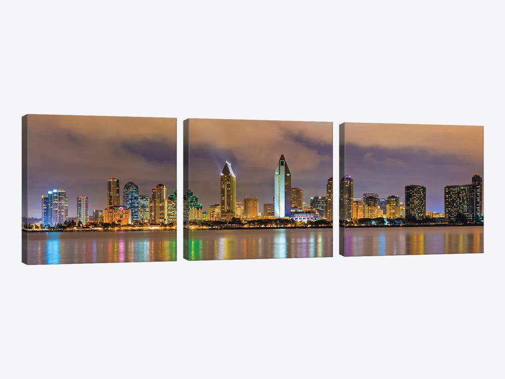 Downtown San Diego At Night by Paul Rommer 3-piece Canvas Print