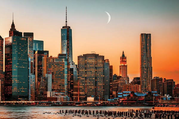 New York City Skylines: Moon Over Manhattan II by Paul Rommer