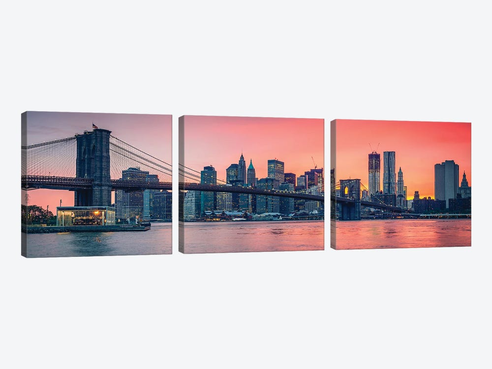 Brooklyn Bridge And Manhattan by Paul Rommer 3-piece Canvas Print