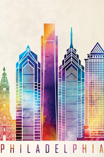 Pennsylvania: Philadelphia Landmarks Watercolor Poster by Paul Rommer