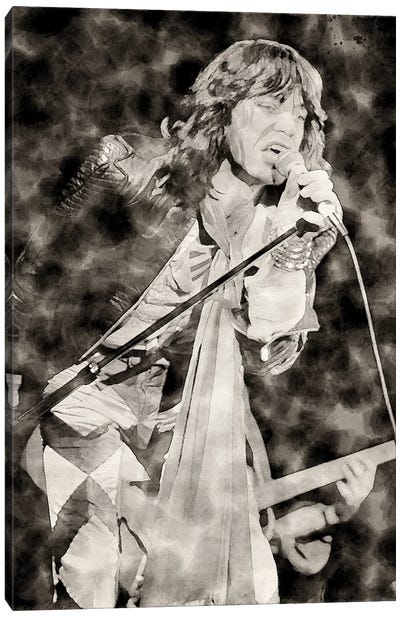 Mick Jagger I Canvas Art Print - Black & White Graphics & Illustrations