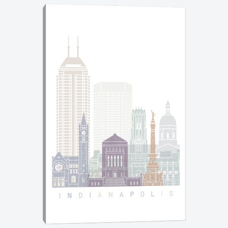 Indianapolis Skyline Poster Pastel Canvas Print #PUR5747} by Paul Rommer Canvas Print