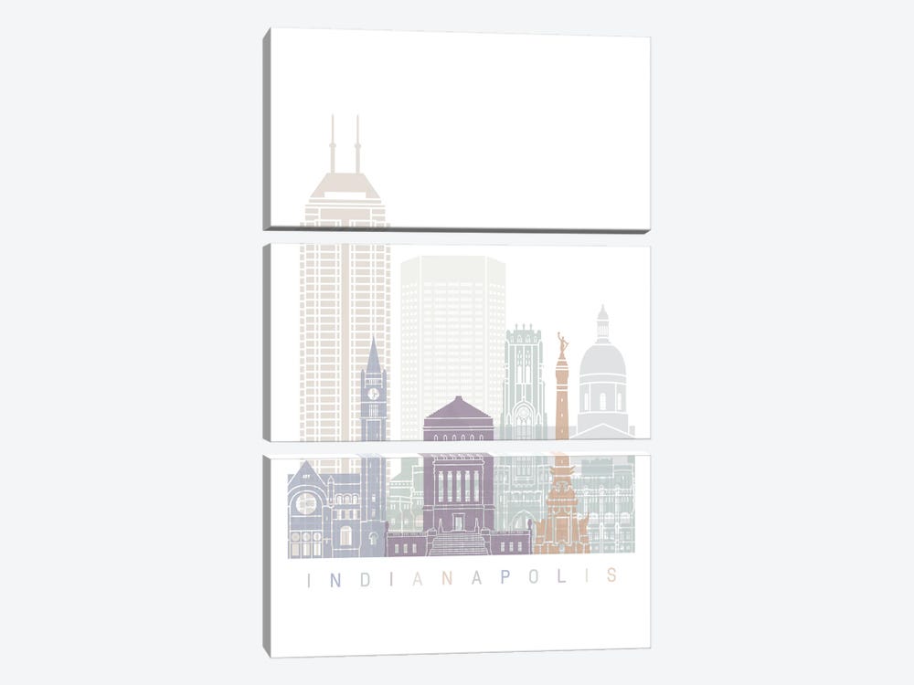 Indianapolis Skyline Poster Pastel by Paul Rommer 3-piece Canvas Artwork