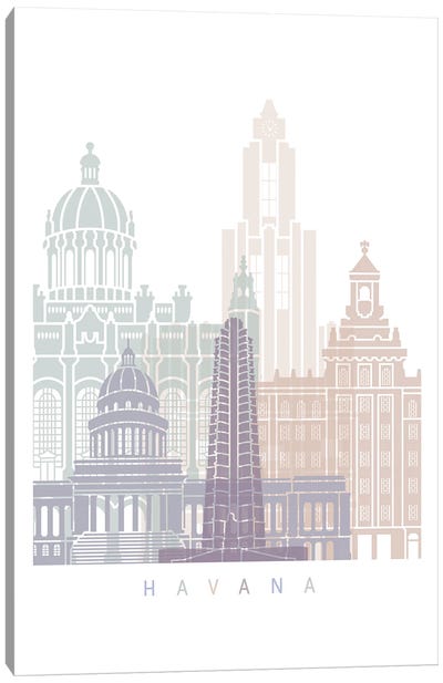 Havana Skyline Poster Pastel Canvas Art Print - Cuba Art