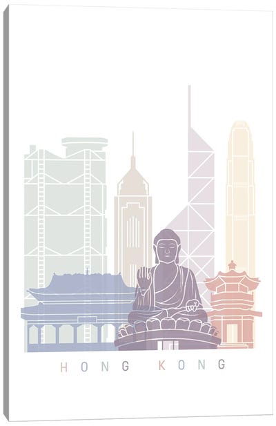 Hong Kong Skyline Poster Pastel Canvas Art Print - Hong Kong Art