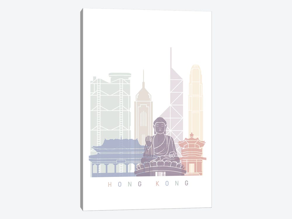 Hong Kong Skyline Poster Pastel by Paul Rommer 1-piece Canvas Print