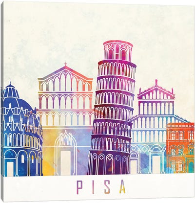 Pisa Landmarks Watercolor Poster Canvas Art Print - Leaning Tower of Pisa