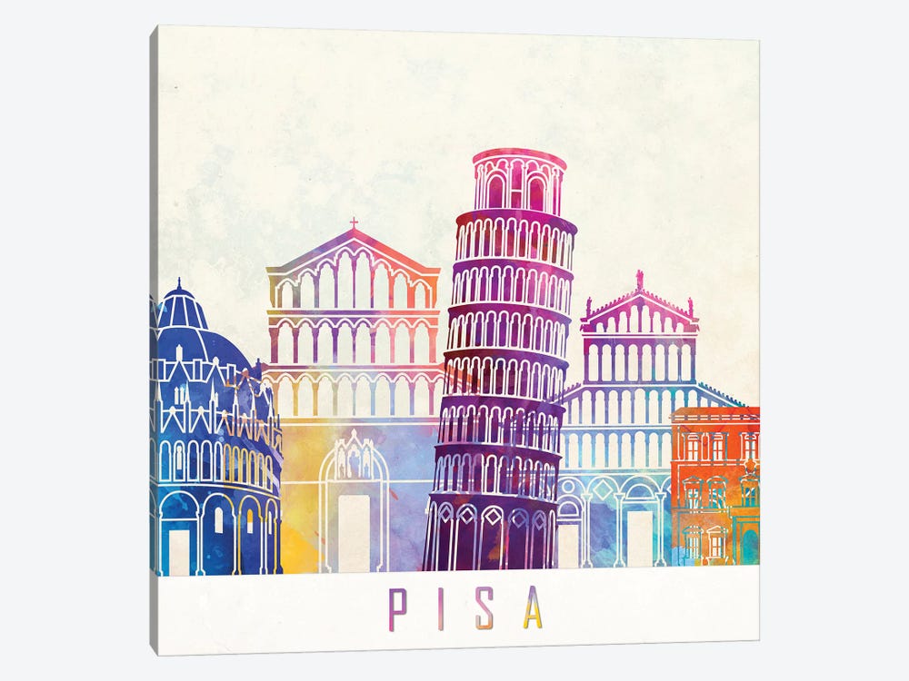 Pisa Landmarks Watercolor Poster by Paul Rommer 1-piece Canvas Print