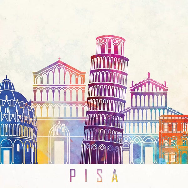Leaning Tower Of Pisa: Pisa Landmarks Watercolor Poster by Paul Rommer
