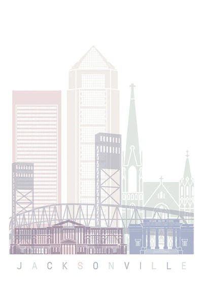 Jacksonville: Jacksonville Skyline Poster Pastel by Paul Rommer
