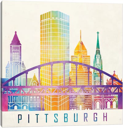 Pittsburgh Landmarks Watercolor Poster Canvas Art Print - Pittsburgh Skylines