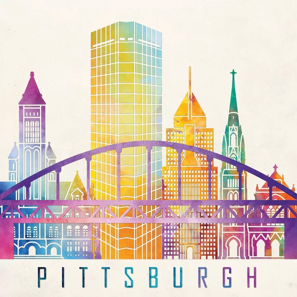 Pennsylvania: Pittsburgh Landmarks Watercolor Poster by Paul Rommer