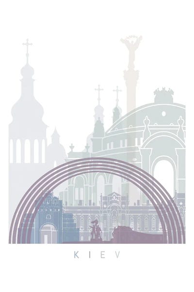 Kiev Skyline Poster Pastel by Paul Rommer multi panel art