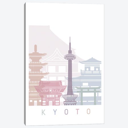 Kyoto Skyline Poster Pastel Canvas Print #PUR5796} by Paul Rommer Canvas Wall Art
