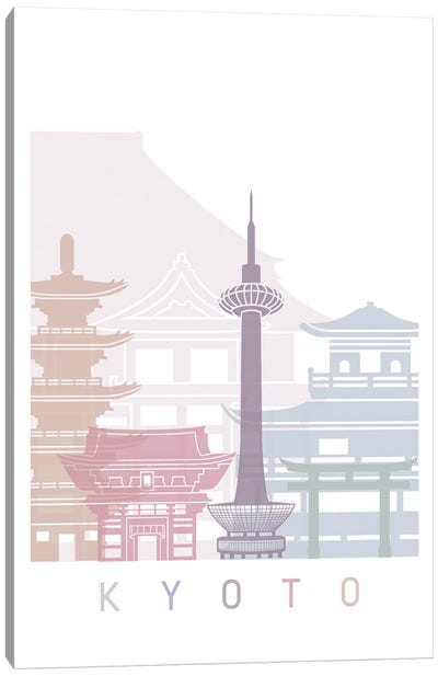 Kyoto Skyline Poster Pastel Canvas Art Print - Kyoto