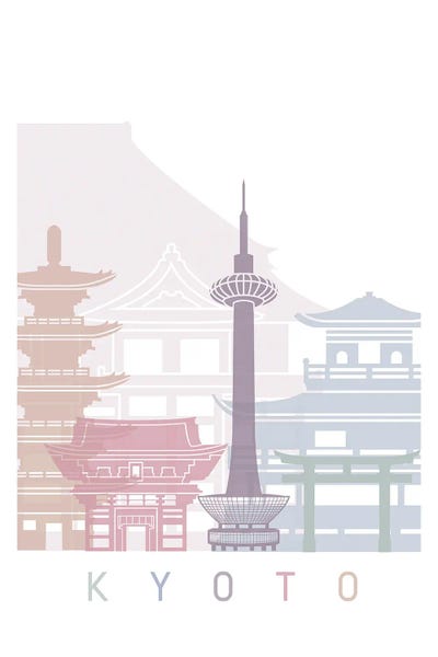 Paul Rommer: Kyoto Skyline Poster Pastel by Paul Rommer