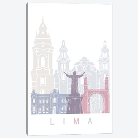 Lima Skyline Poster Pastel Canvas Print #PUR5811} by Paul Rommer Canvas Wall Art