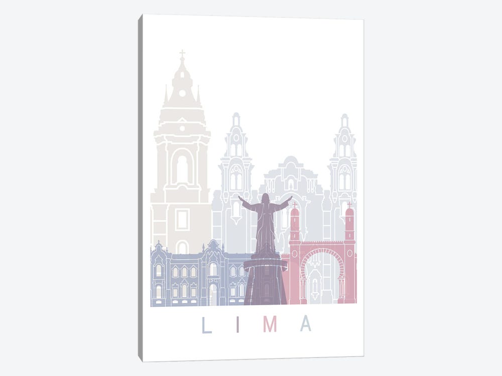 Lima Skyline Poster Pastel by Paul Rommer 1-piece Canvas Art Print