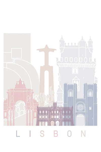 Portugal: Lisbon Skyline Poster Pastel by Paul Rommer
