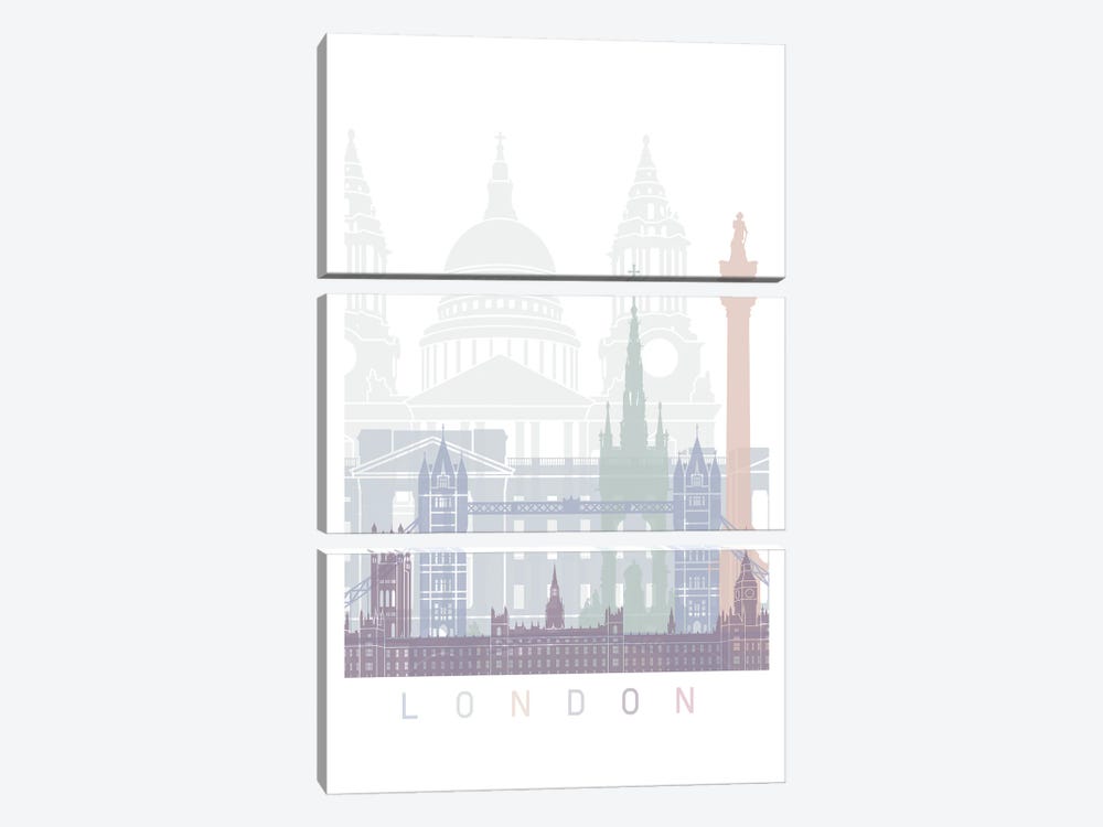London Skyline Poster Pastel by Paul Rommer 3-piece Canvas Art Print