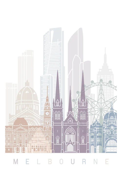 Melbourne Skyline Poster Pastel