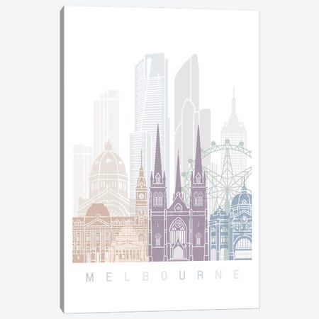 Melbourne Skyline Poster Pastel Canvas Print #PUR5838} by Paul Rommer Canvas Wall Art