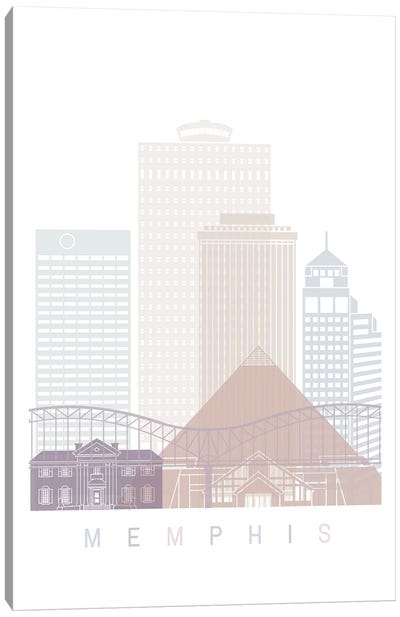 Memphis Skyline Poster Pastel Canvas Art Print - Tennessee Art
