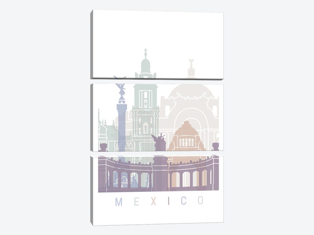 Mexico Skyline Poster Pastel by Paul Rommer 3-piece Canvas Art Print