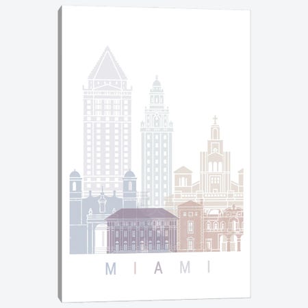 Miami Skyline Poster Pastel Canvas Print #PUR5843} by Paul Rommer Canvas Art Print