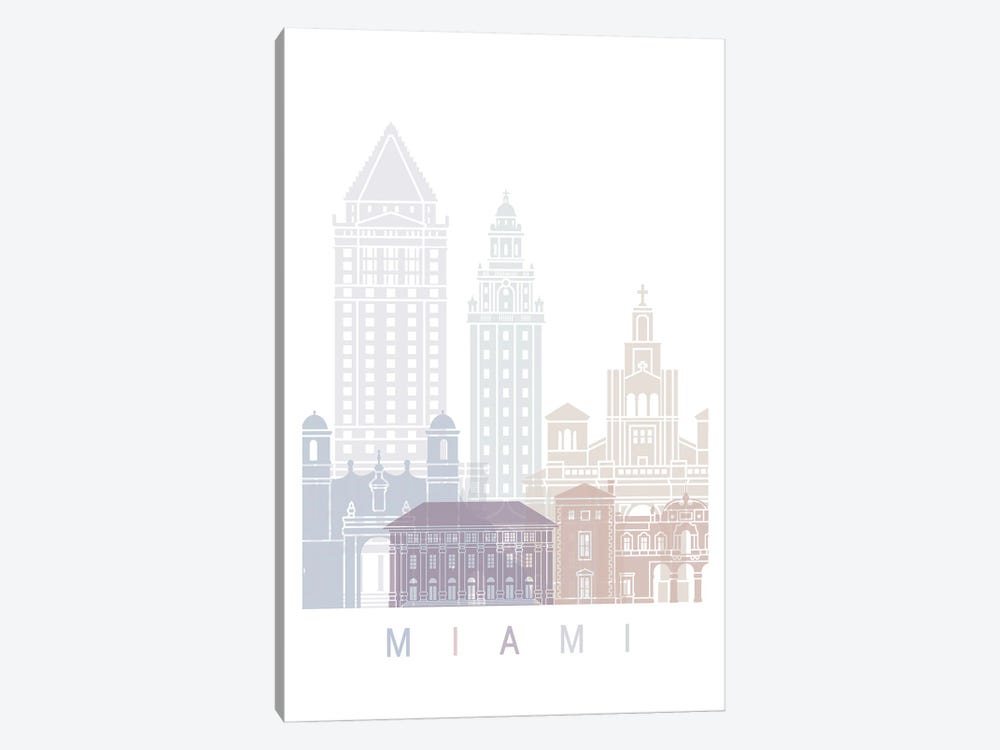 Miami Skyline Poster Pastel by Paul Rommer 1-piece Canvas Wall Art