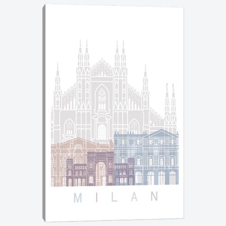Milan Skyline Poster Pastel Canvas Print #PUR5844} by Paul Rommer Canvas Art