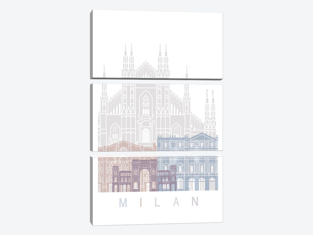 Milan Skyline Poster Pastel by Paul Rommer 3-piece Canvas Art Print