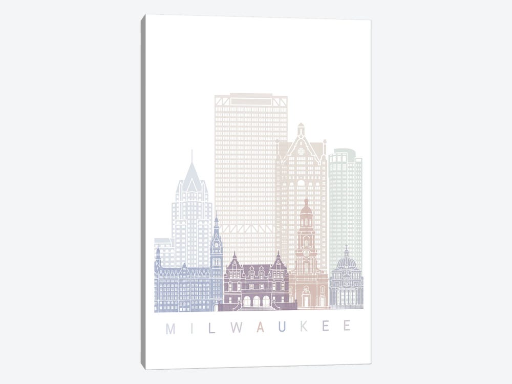 Milwaukee Skyline Poster Pastel by Paul Rommer 1-piece Canvas Wall Art