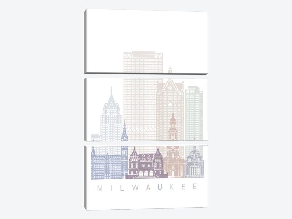 Milwaukee Skyline Poster Pastel by Paul Rommer 3-piece Canvas Wall Art