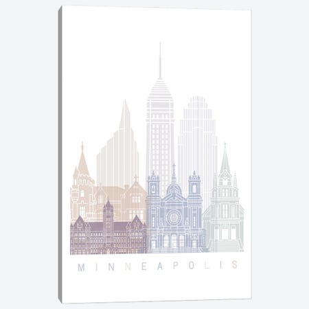 Minneapolis Skyline Poster Pastel Canvas Print #PUR5846} by Paul Rommer Canvas Wall Art
