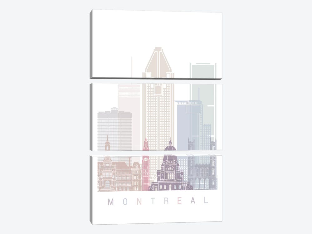 Montreal Skyline Poster Pastel by Paul Rommer 3-piece Canvas Art